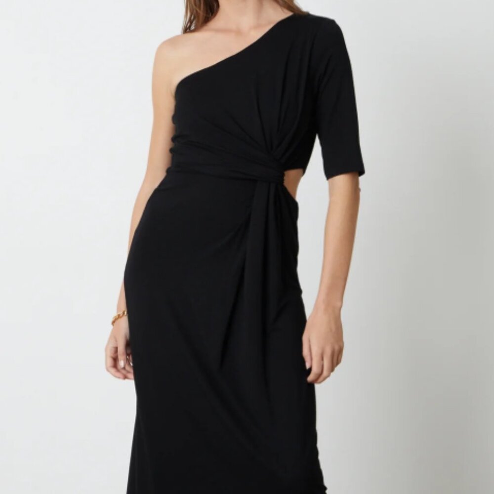 Velvet By Graham and Spencer NWT Black Jersey Cailin One Shoulder Dress - Size M